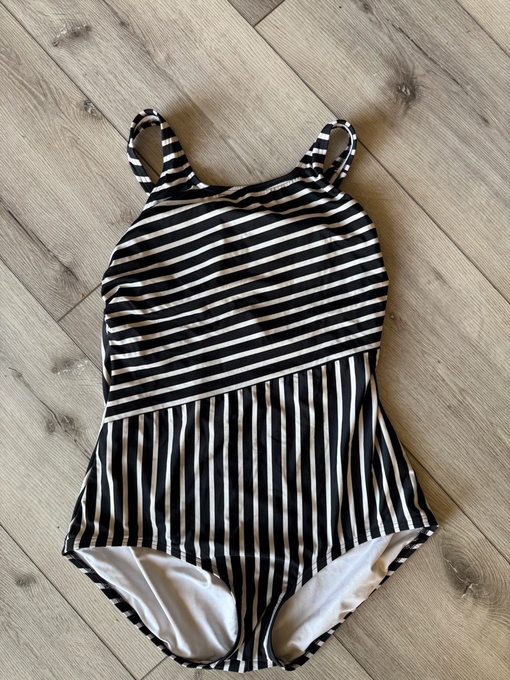 Lands' End Black & White Striped One-Piece Swimsuit